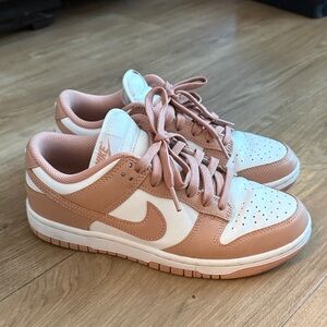 Nike Rose and White Low-Top Dunks